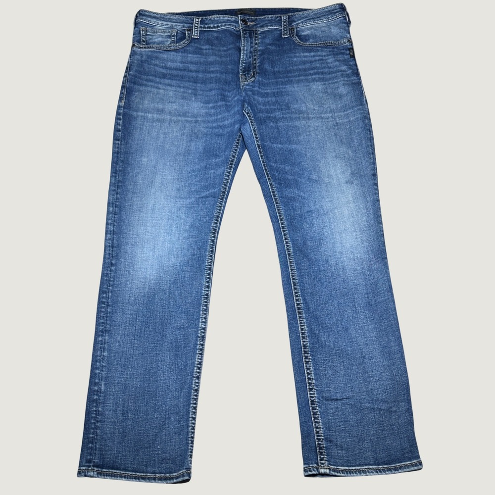 Silver Jeans Co Eddie Jeans Mens 40x32 Relaxed Tapered Stretch Medium Wash Blue